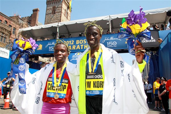 Wesley Korir and Sharon Cherop the victors at the 2012 BAA Boston Marathon.(Photo:IAAF)